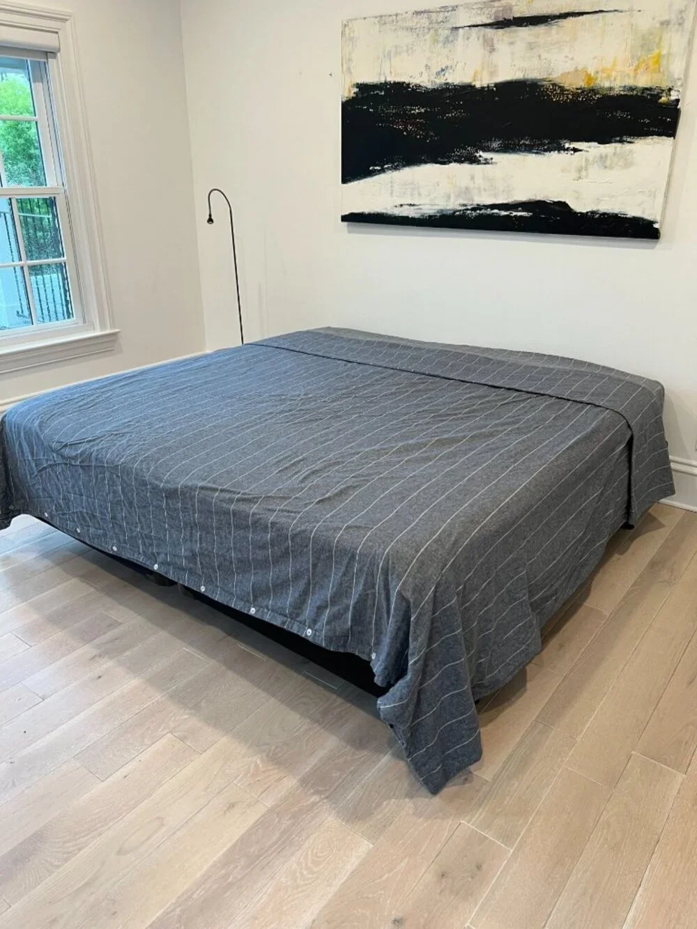 The Company Store Gray Pinstripe 100% Cotton King Duvet Cover & Sheet Set